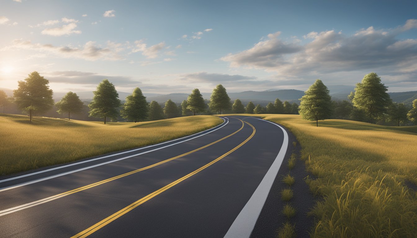 A freshly resurfaced asphalt road with bright, crisp line markings winding through the scenic Niagara Region
