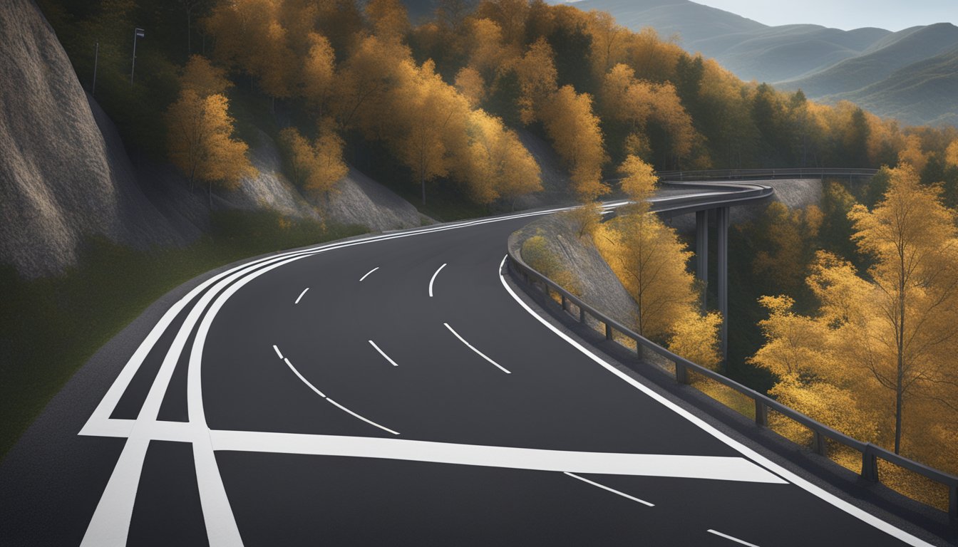 A smooth, newly resurfaced asphalt road winding through the scenic Niagara Region, with freshly painted bright white lines marking the lanes