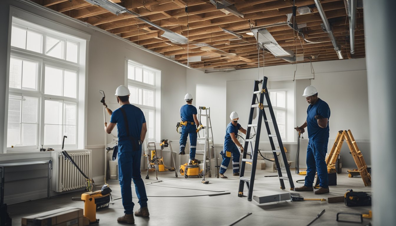 Ceiling repair contractors working on a ceiling in GTA
