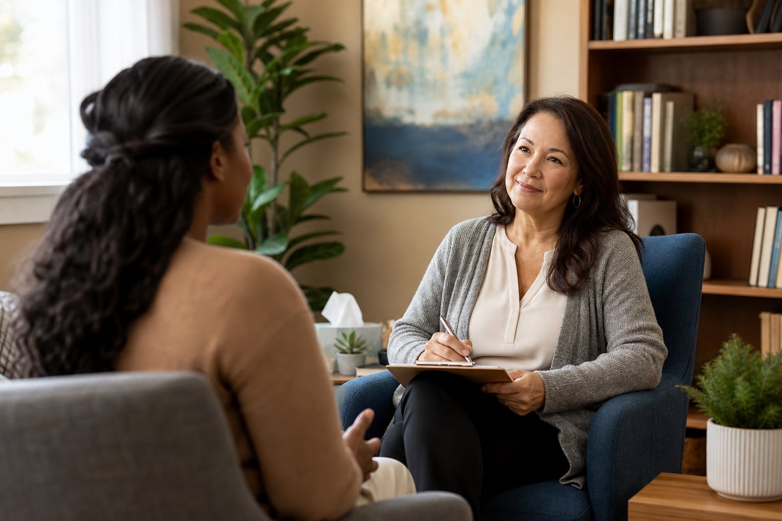 Psychotherapist supporting a person to improve mental health and build resilience